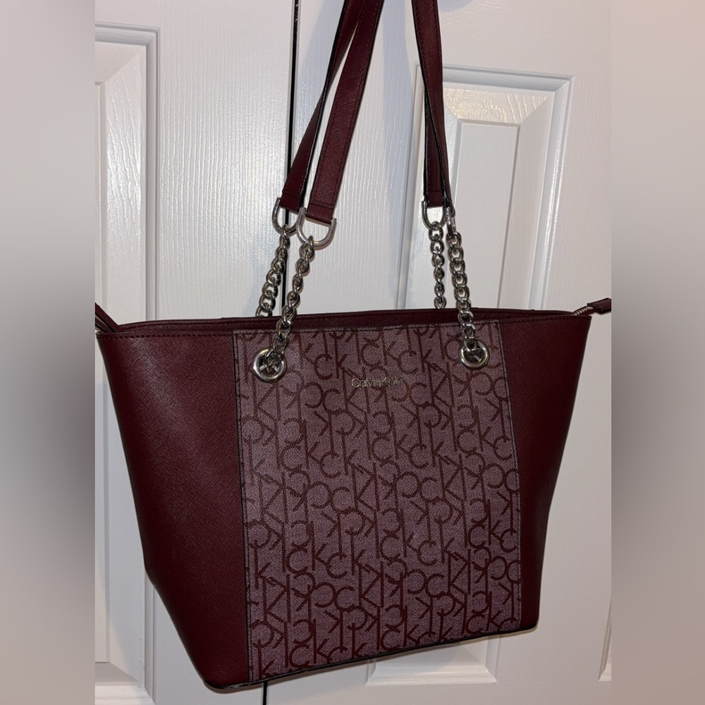 Calvin Klein Burgundy Purse with Signature Logo